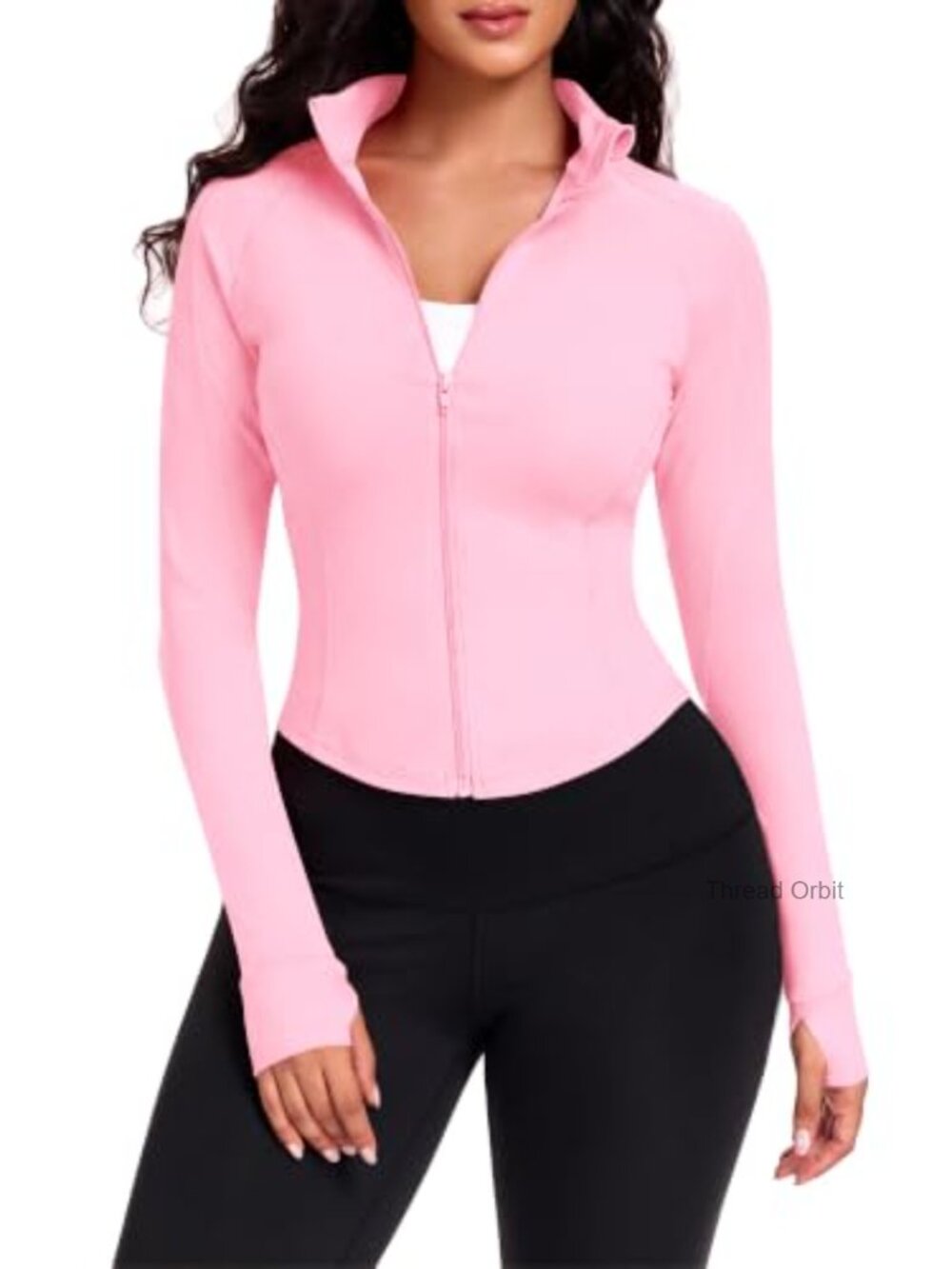 Women's Cropped Zip Up Workout Jacket Thumbholes Lightweight Athletic